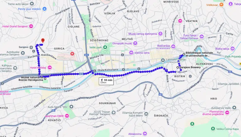 Itinéraire google map Sarajevo jour 2